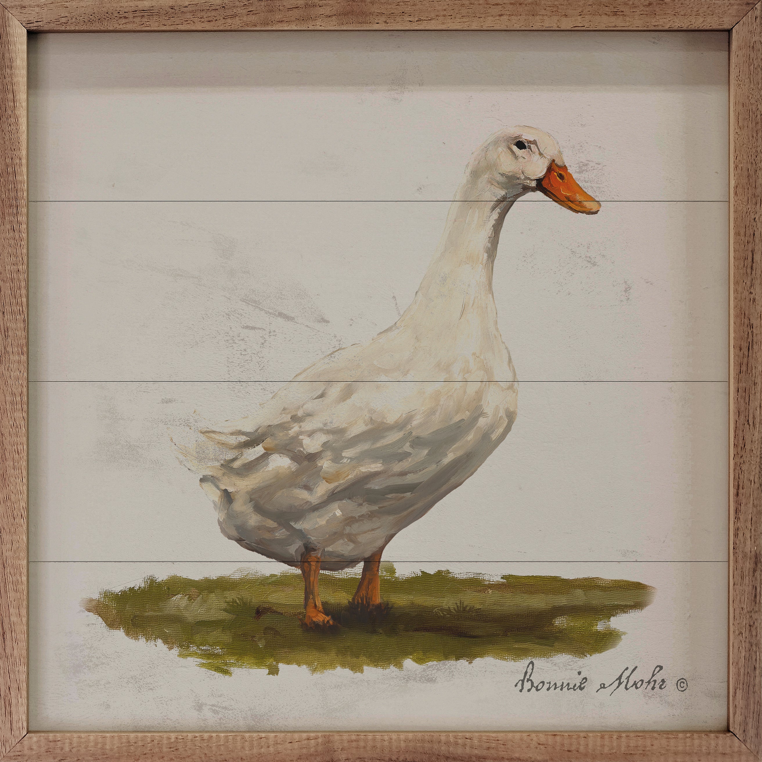 Common Duck イラスト 木製ボード　絵 Wood Art - Farm Animal Series - Duck On Grass – Bonnie Mohr