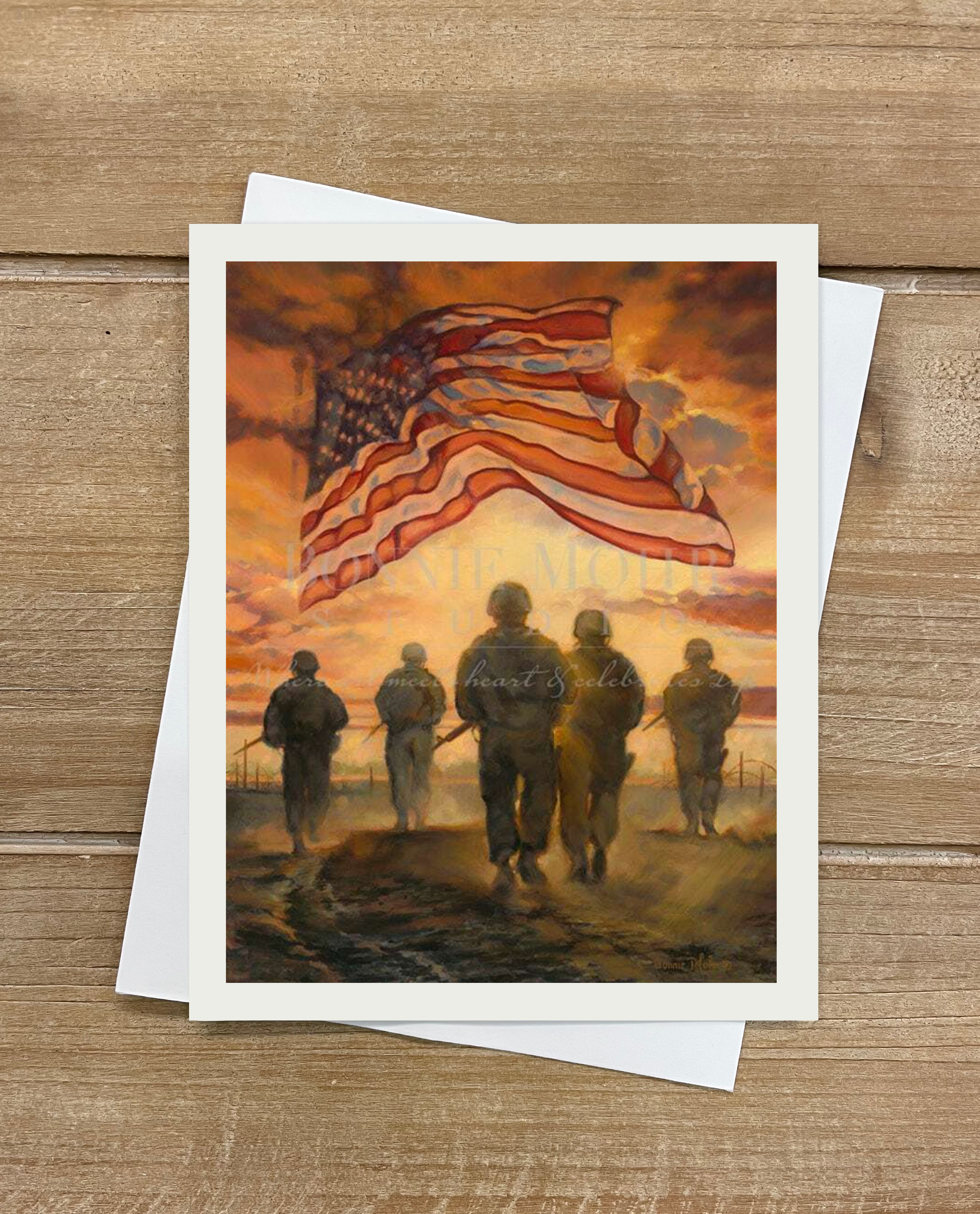 Bless America's Heroes print - Patriotic art featuring service men
