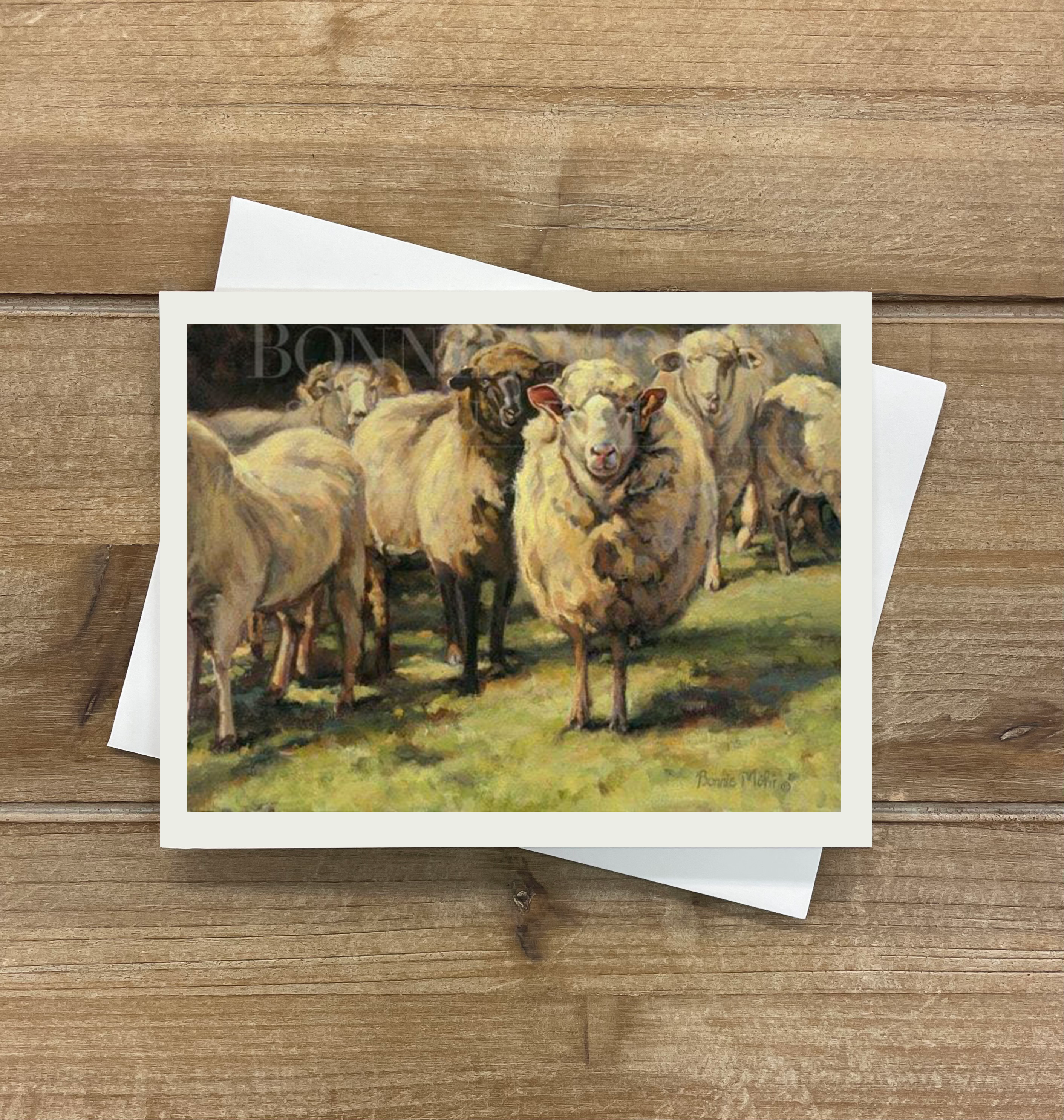 Hey Ewe print - art featuring sheep grazing on a summer day and