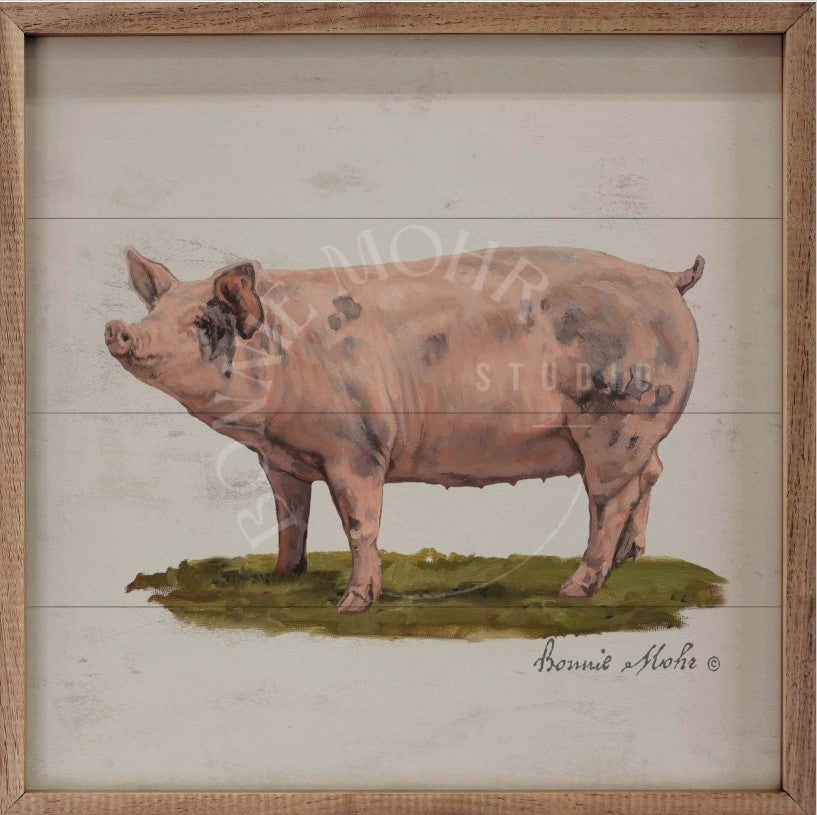 Wood Art - Farm Animal Series - Pig On Grass – Bonnie Mohr
