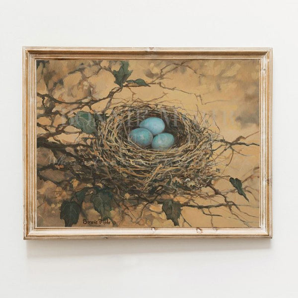 (1665) 直筆サイン入り 区麗情/Nest・巣 Robin's Nest print - art featuring a spring setting, robin's nest