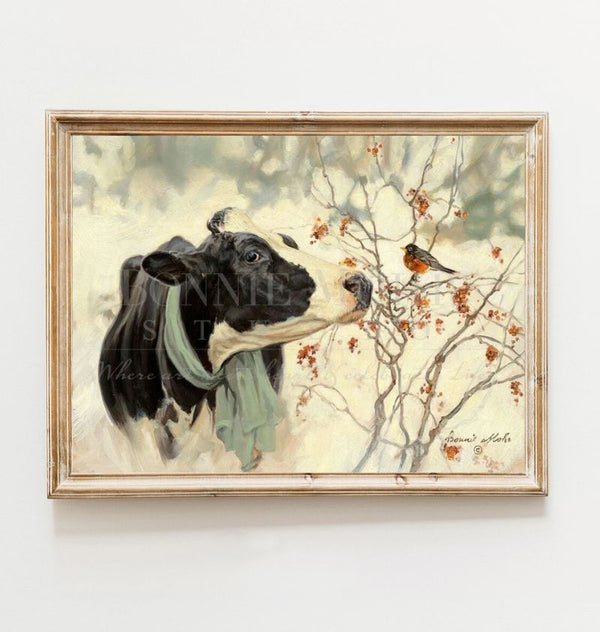 thumbnail interactive-video image 1 of Bonnie Mohr Art Print – 'The Winter Robin' (COW319) – Framed Or Plaque Options Available 1 of 2