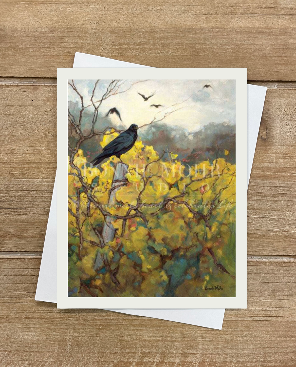Crow in the Vineyard print - art featuring a crow in a vineyard