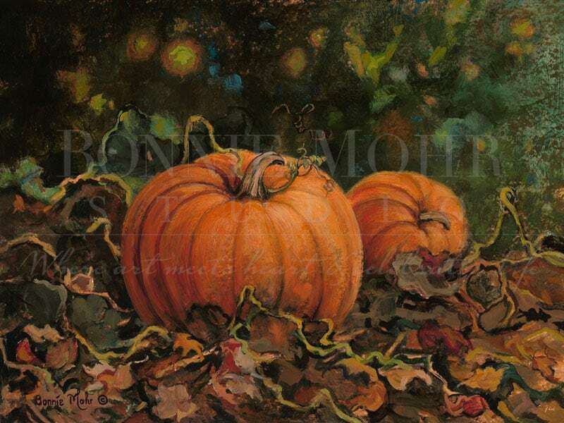 Pumpkin Patch print - art featuring pumpkins, fall setting by rural American artist, Bonnie Mohr | Bonnie Mohr Studio Store - Glencoe, MN - (320) 864-6642 Pumpkin Patch print - art featuring pumpkins, fall setting by rural American artist, Bonnie Mohr | Bonnie Mohr Studio Store - Glencoe, MN - (320) 864-6642
