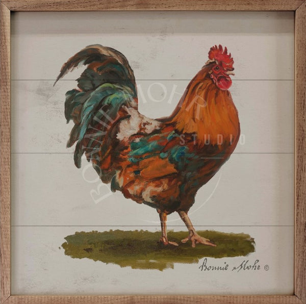 Wood Art - Farm Animal Series - Rooster On Grass